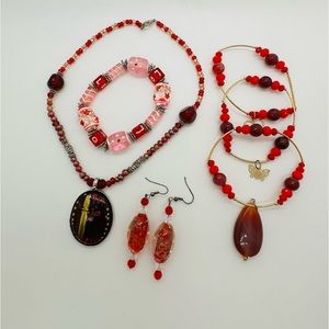 Red Glass Jewelry lot